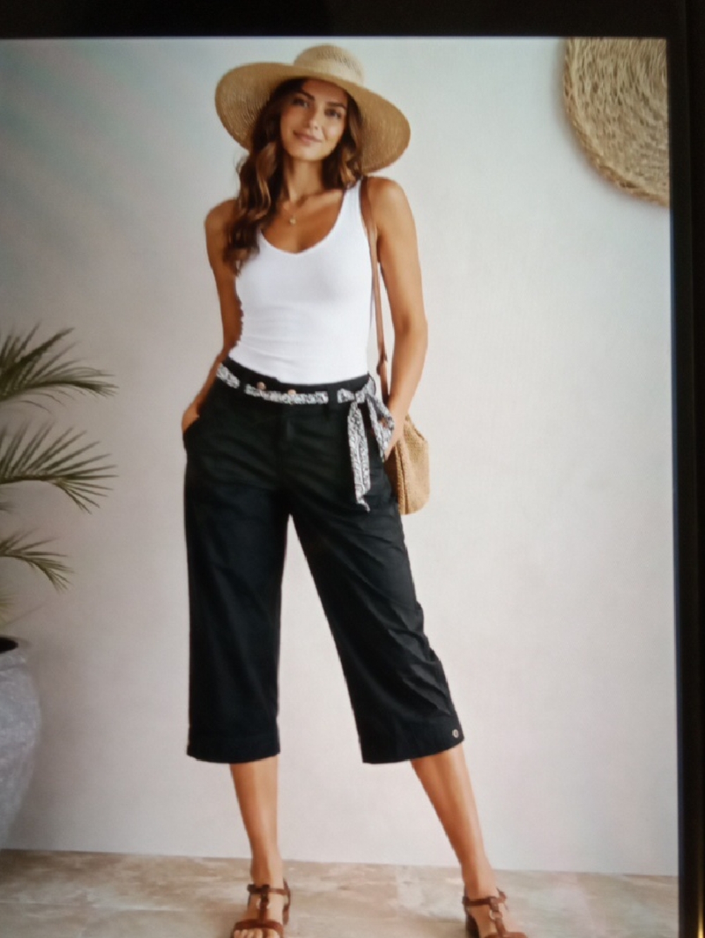Wear It Declare It Black Pants with Black-and-White Floral Waistband Capri Women